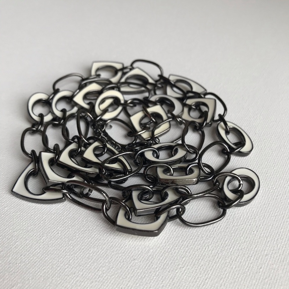 Genuine Hematite White Enamel Long Necklace